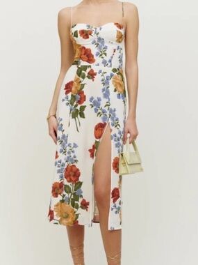 Reformation Juliette Floral Midi Dress Bustier Tie Strap Size 12 NWT